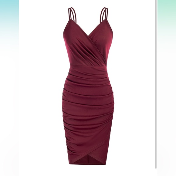 GRACE KARIN Ruched V-Neck Draped Bodycon Double Spaghetti Strap Dress EUC - Picture 3 of 11